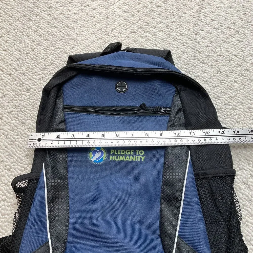 abPrime Pledge to Humanity Backpack Adult Unisex Blue Black Straps Mesh Pockets